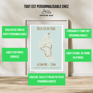 Affiche carte Belle-île en trail - la jean-no (32km)