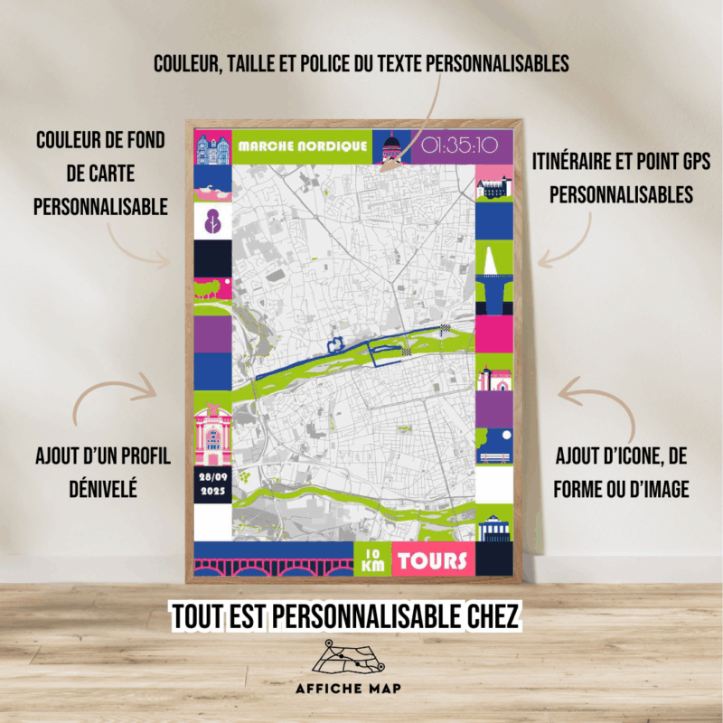 Affiche carte 10km marche nordique de Tours