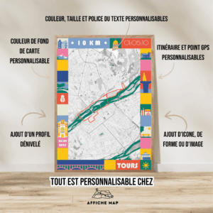 Affiche carte 10km de Tours