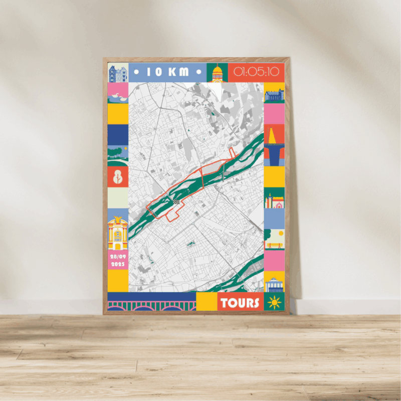 Affiche carte 10km de Tours