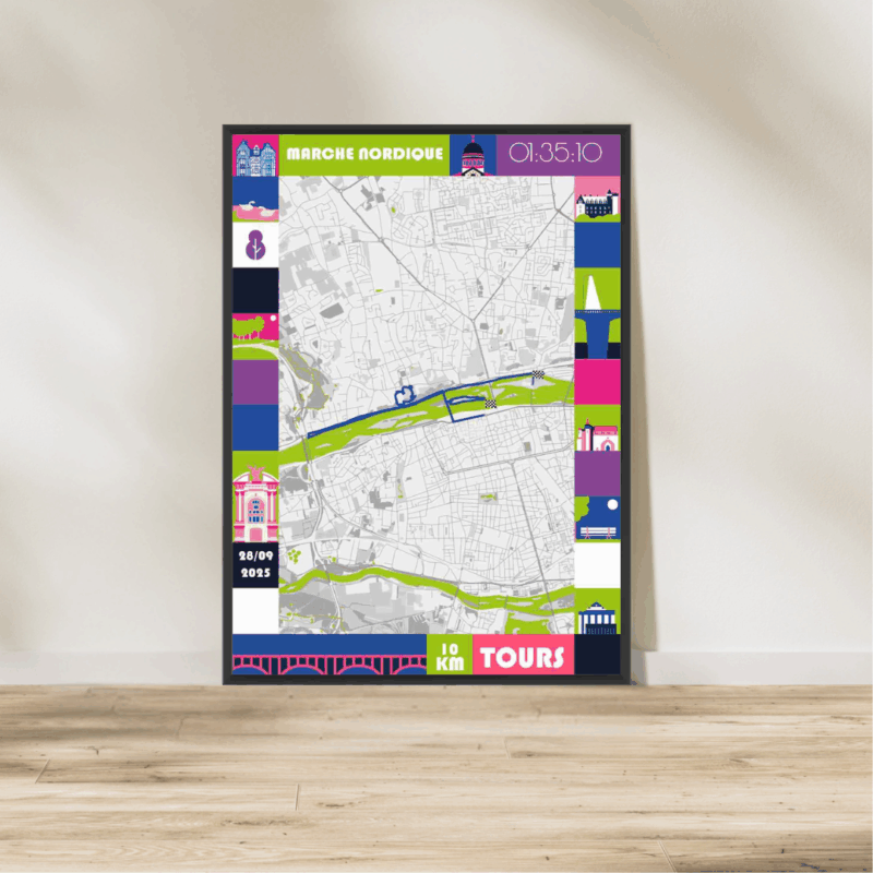 Affiche carte 10km marche nordique de Tours