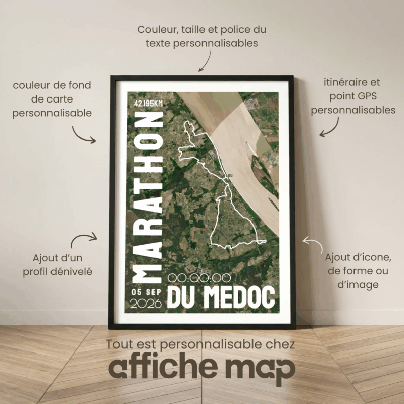 Affiche carte marathon des châteaux du Medoc