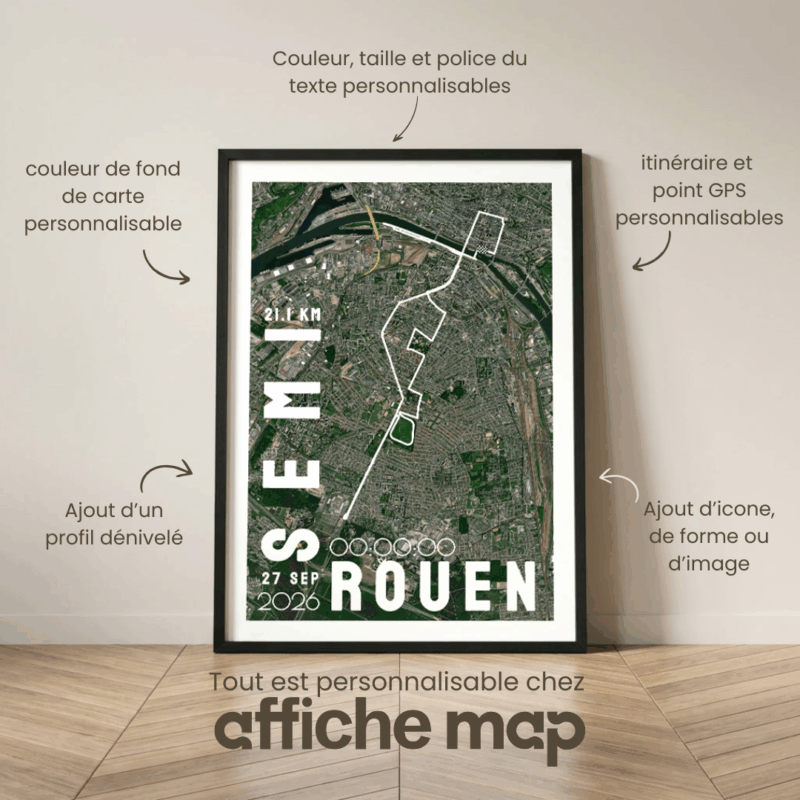 Affiche carte Semi Marathon Rouen