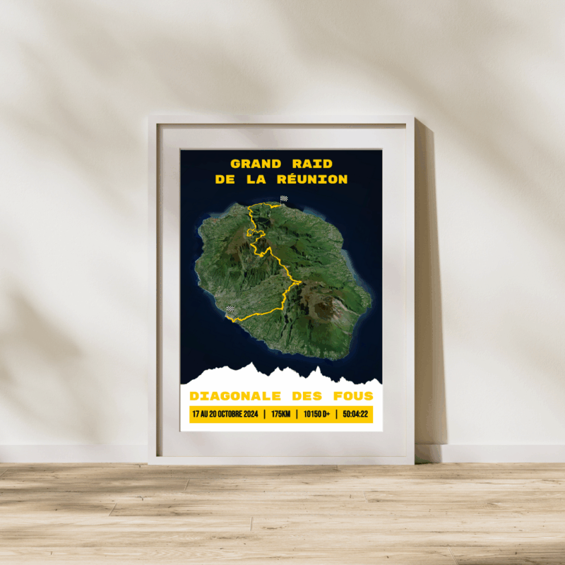 AFSTR007a - Cadre Affiche carte Grand Raid de la Réunion - Diagonale des Fous (175km)