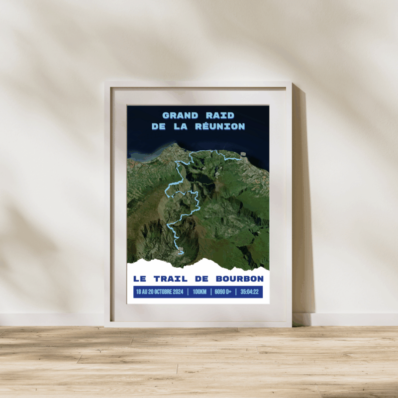 AFSTR007b - Cadre Affiche carte Grand Raid de la Réunion - Trail de Bourbon (100km)