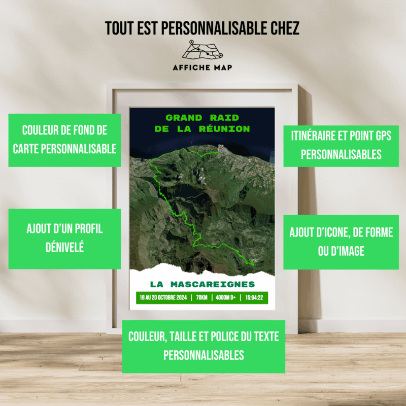 Affiche carte Grand Raid de la Réunion - la Mascareignes (70km)