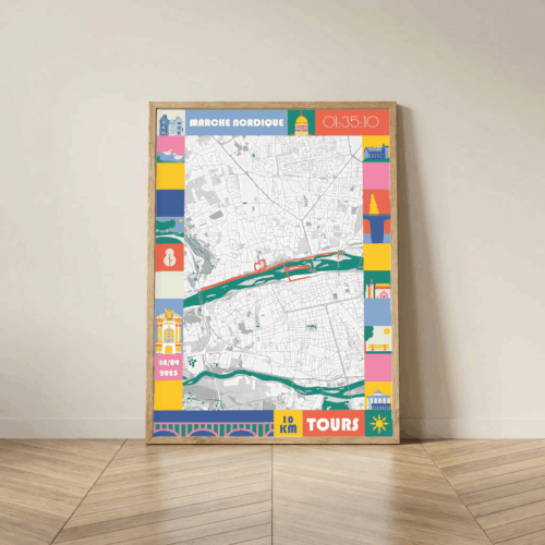 Affiche carte 10km marche nordique de Tours