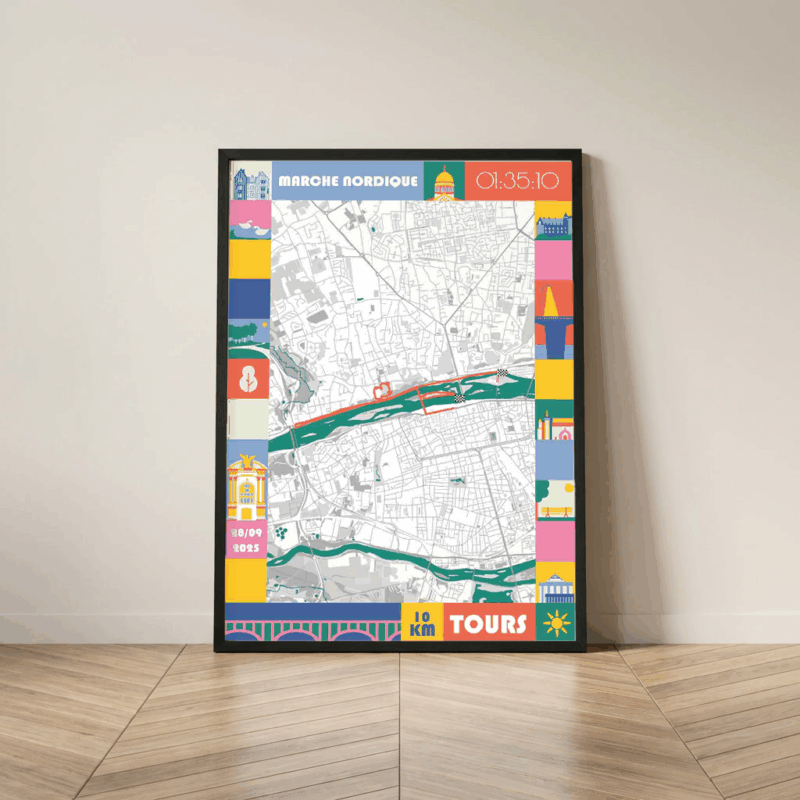 Affiche carte 10km marche nordique de Tours