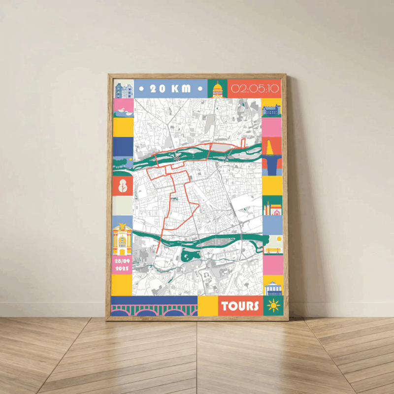 AFSRU00015-20km-Pastel_Mockup Cadre Bois Affiche carte 20km de Tours