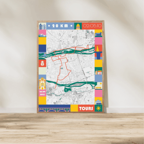 AFSRU0015-2025_Cadre Bois_20km_Affiche 20km de Tours Pastel Affiche carte 20km de Tours