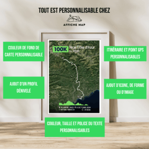 Affiche carte 100K de Nice Côte d'Azur by UTMB
