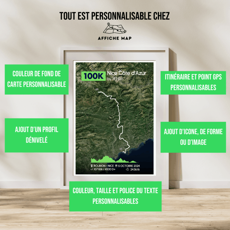Affiche carte 100K de Nice Côte d'Azur by UTMB