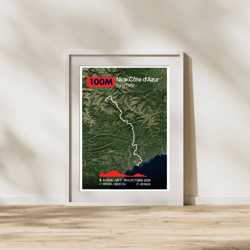 nice 100M- Cadre Affiche carte 100M de Nice Côte d'Azur by UTMB