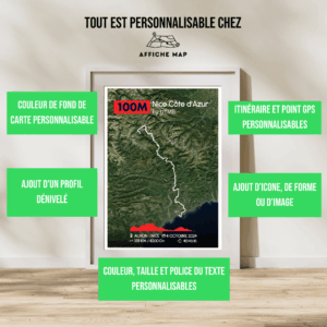 nice 100M- Cadre + personnalisation (4) Affiche carte 100M de Nice Côte d'Azur by UTMB