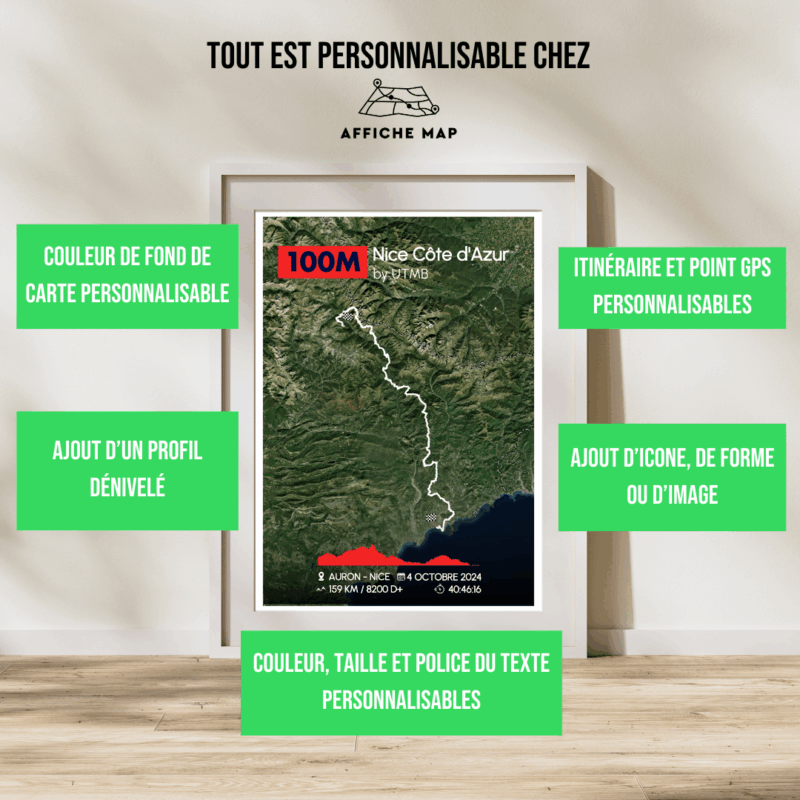 nice 100M- Cadre + personnalisation (4) Affiche carte 100M de Nice Côte d'Azur by UTMB