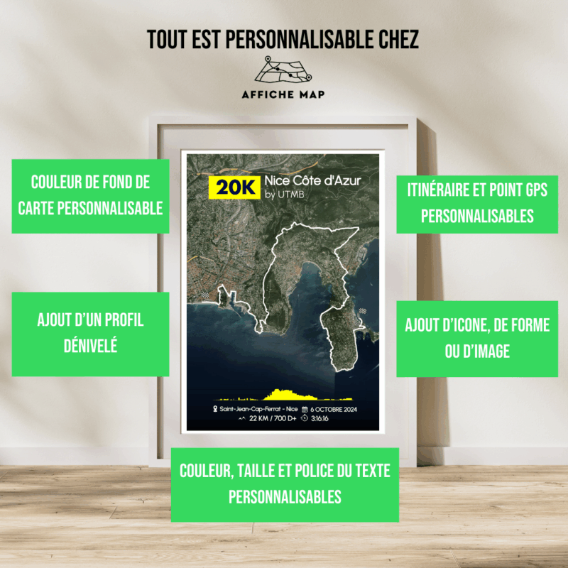 Affiche carte 20K de Nice Côte d'Azur by UTMB