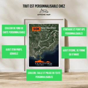 Affiche carte 50K de Nice Côte d'Azur by UTMB