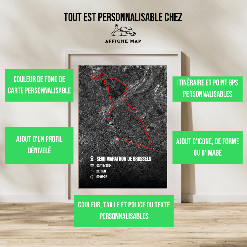 Affiche carte semi marathon de Brussels