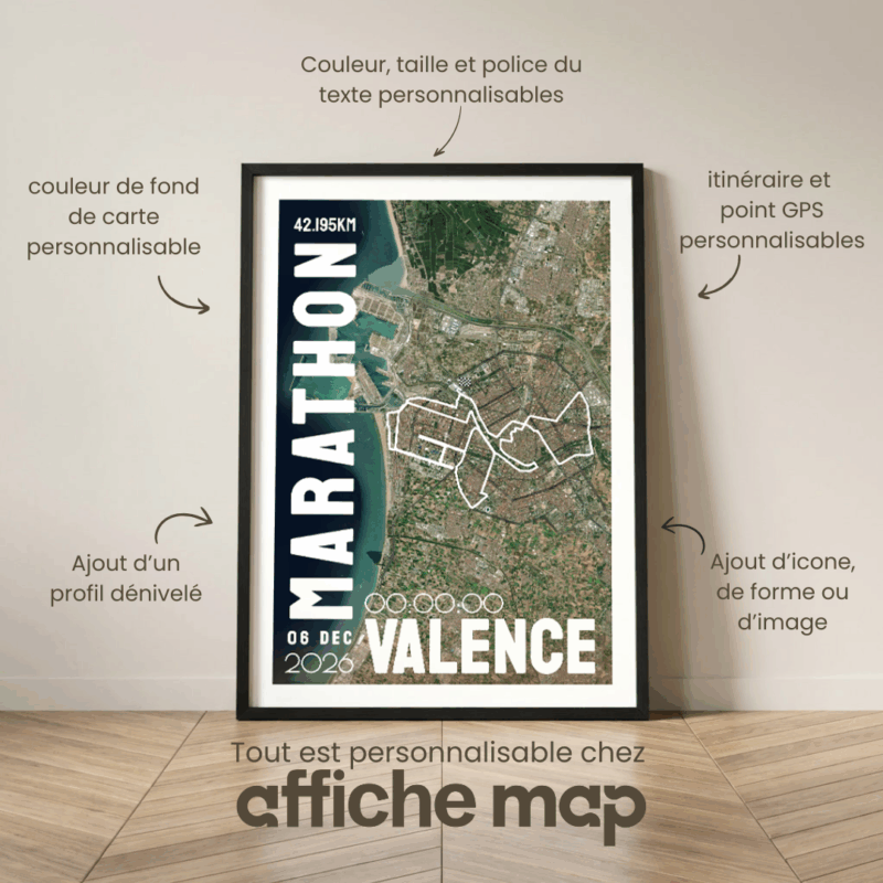 AFSRU0039_Cadre Noir_42.195km_MockupAvecTexte_Affiche Marathon Valence Affiche carte Marathon de Valence