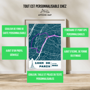 Affiche carte Paris 10km