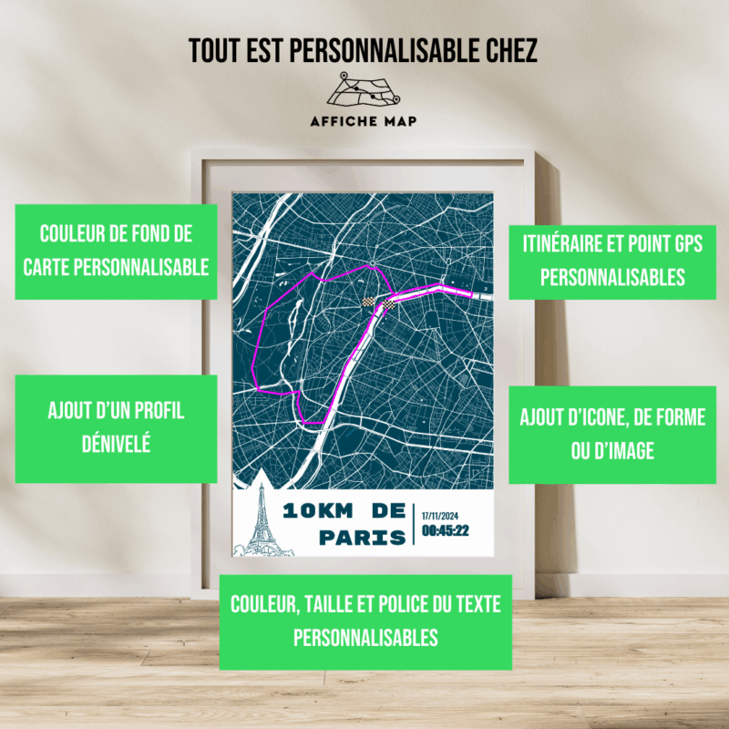 Affiche carte Paris 10km