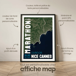 Affiche carte Nice Cannes Marathon