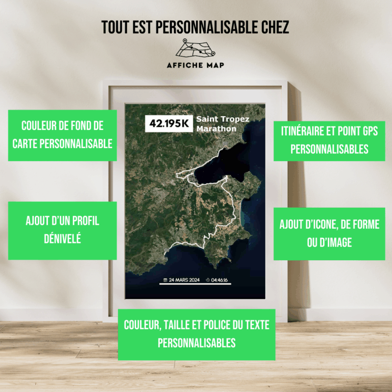 AFSRU0045 - Cadre + personnalisation Affiche carte Saint Tropez Marathon