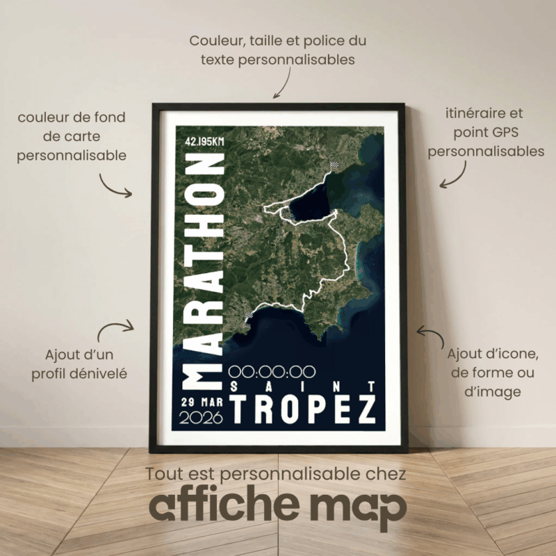 Affiche carte Saint Tropez Marathon