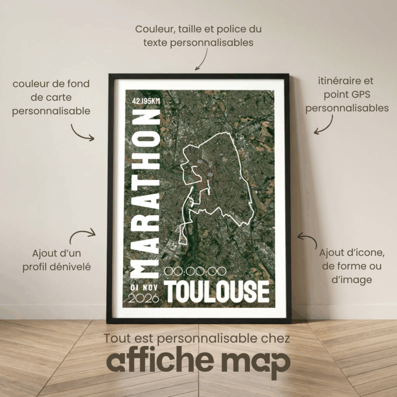Affiche carte Toulouse Marathon