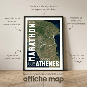 Affiche carte Athènes Marathon