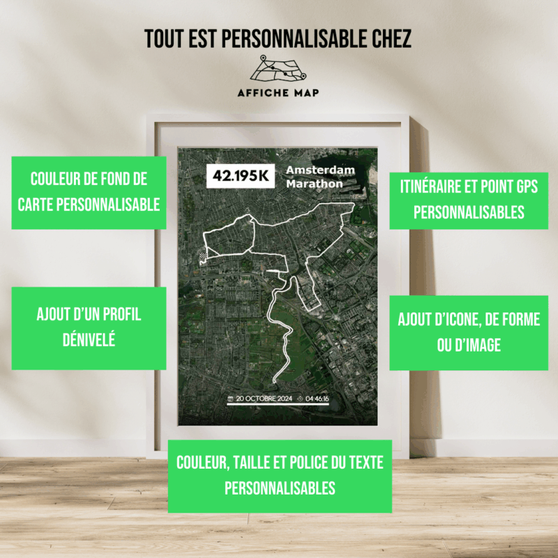 Affiche carte Amsterdam Marathon