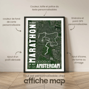 Affiche carte Amsterdam Marathon