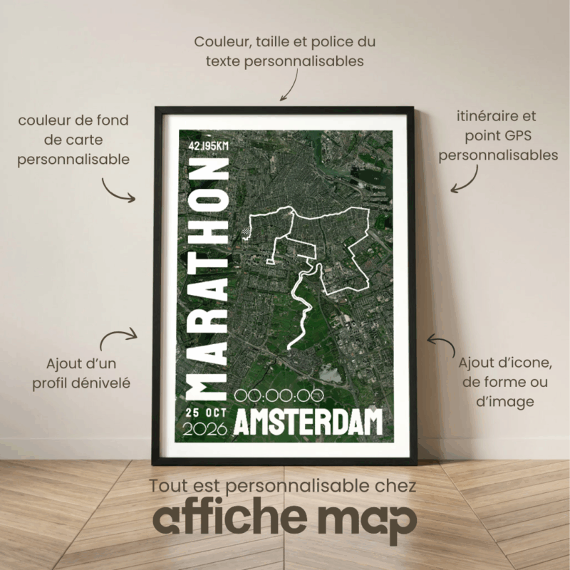 Affiche carte Amsterdam Marathon