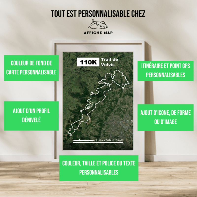 ASFRE0012a - Cadre + personnalisation Affiche carte 110km du trail de Volvic