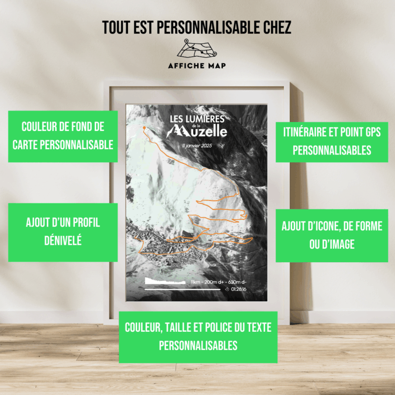 Affiche carte 11km du trail Les Lumières de la Muzelle - Les 2 Alpes