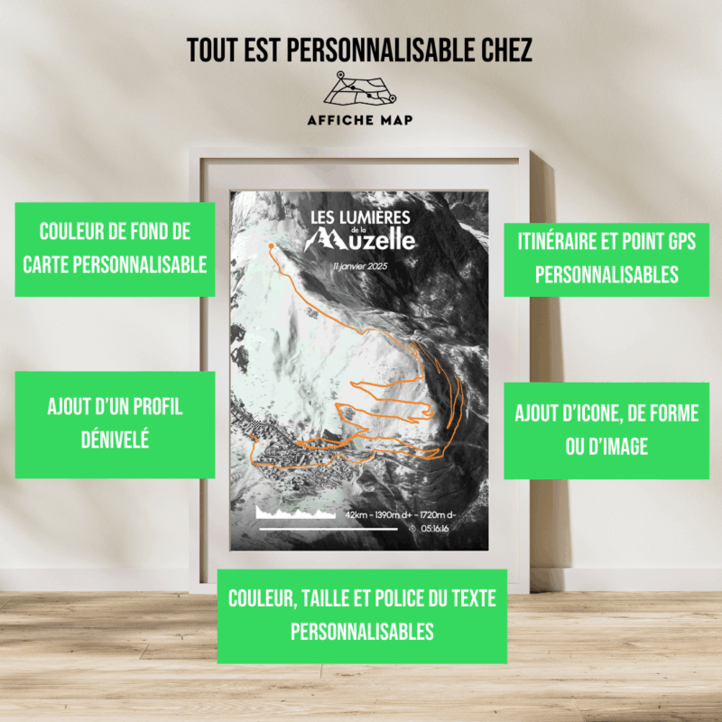 Affiche carte Marathon 42km du trail Les Lumières de la Muzelle - Les 2 Alpes