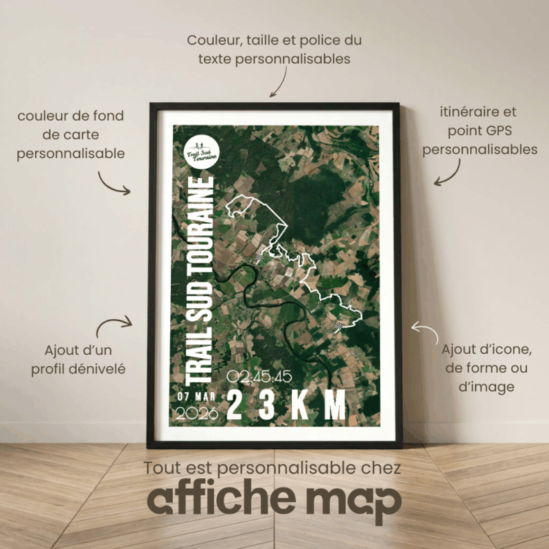Affiche carte trail sud Touraine 23km