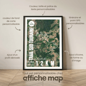 Affiche carte trail sud Touraine 12km