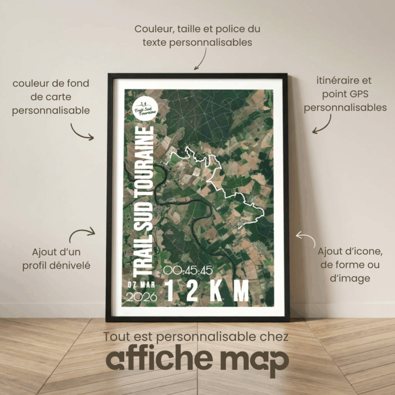 Affiche carte trail sud Touraine 12km