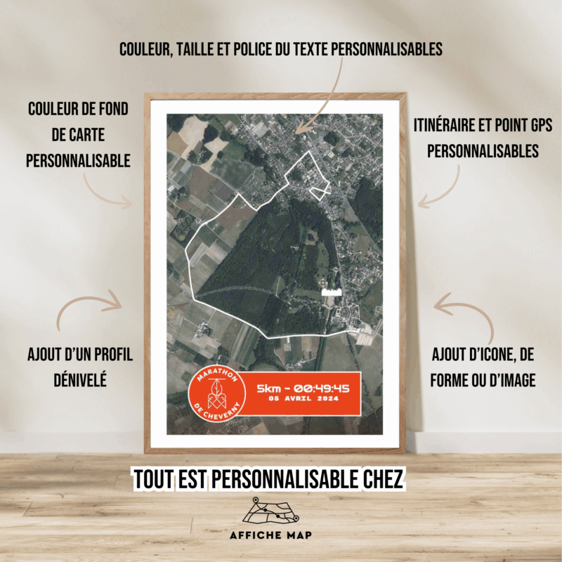 Affiche carte satellite 5km Cheverny 2025