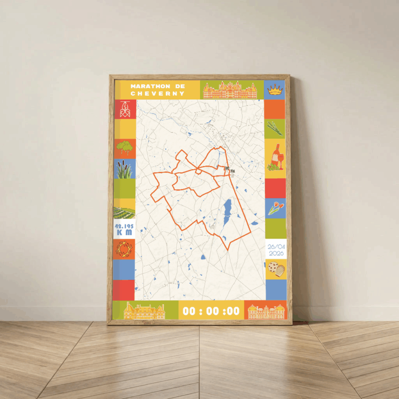 AFSRU0007c-2026_Cadre Bois_42.195km_Mockup_Affiche Marathon Cheverny Affiche carte Marathon Cheverny