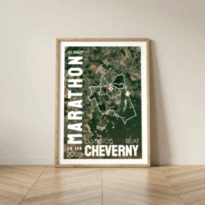 AFSRU0007e-satellite-2026_Cadre Bois_42.195km_Mockup_Affiche Marathon Relai Cheverny Affiche carte satellite Marathon Relais Cheverny