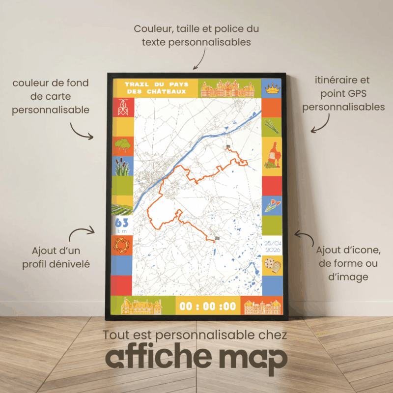 Affiche satellite carte Trail 63km