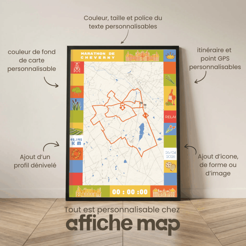 Affiche carte Marathon Relais Cheverny
