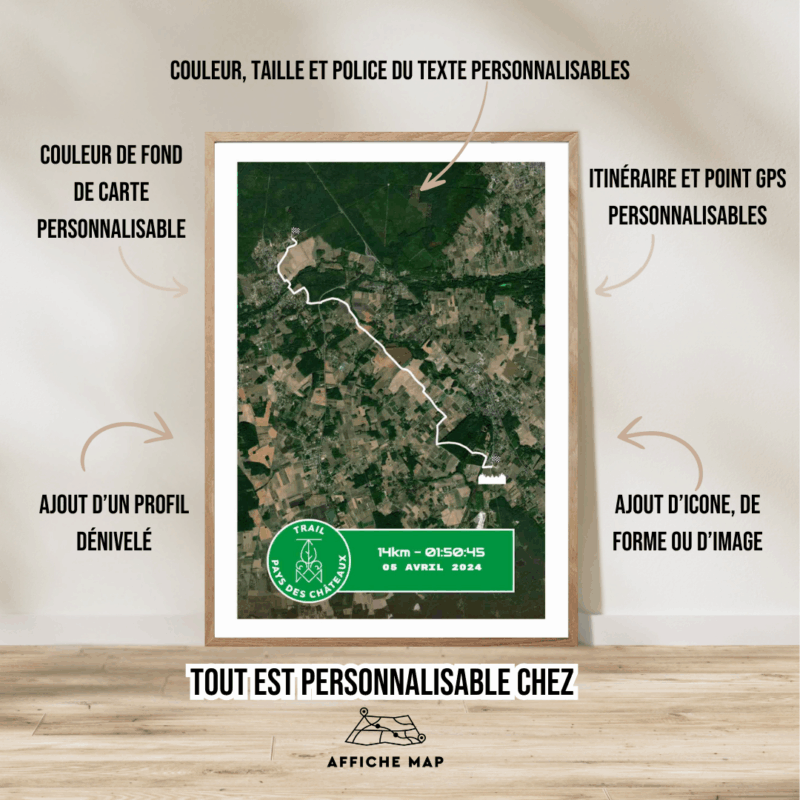 Affiche satellite carte Trail 14km 2025