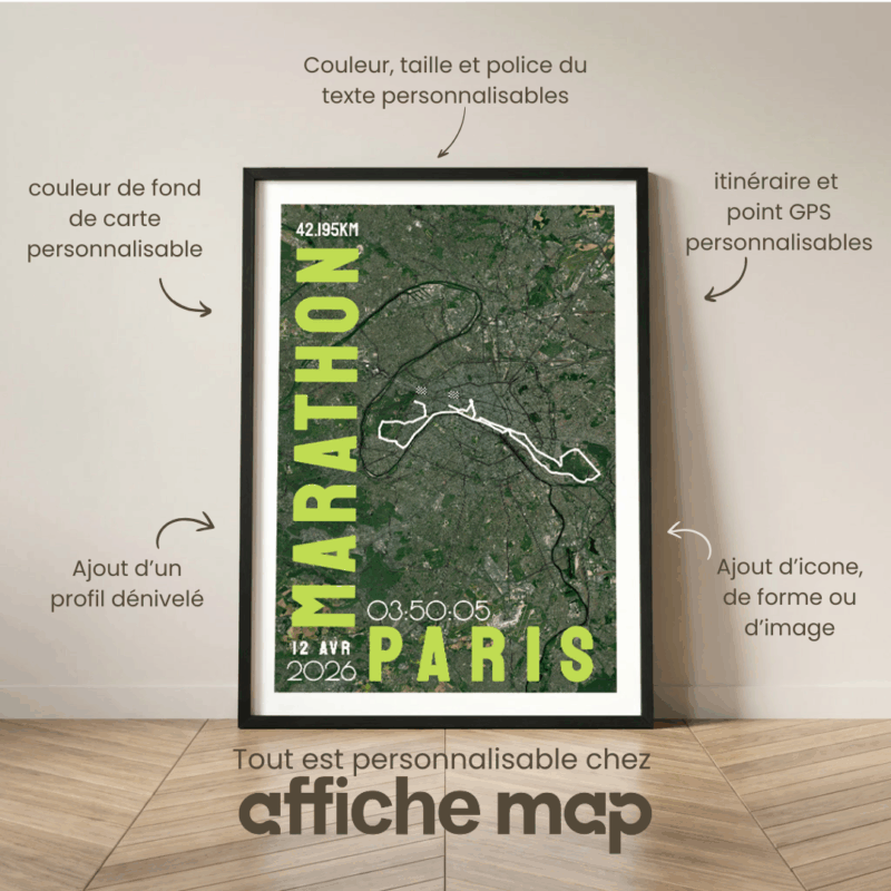 Affiche carte marathon Paris