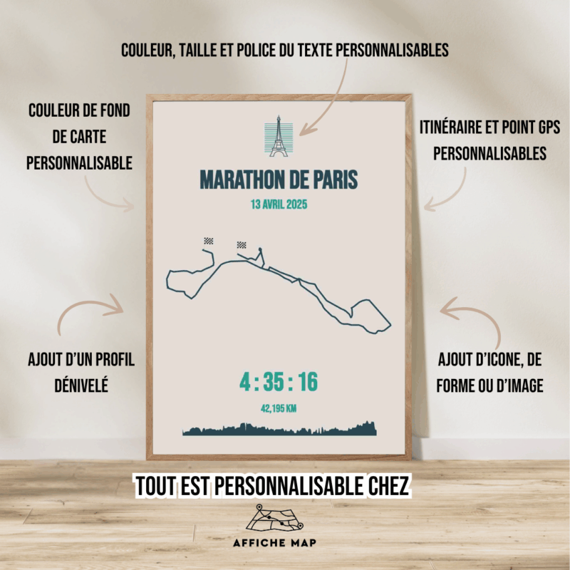 Affiche carte minimaliste marathon Paris Schneider 2025