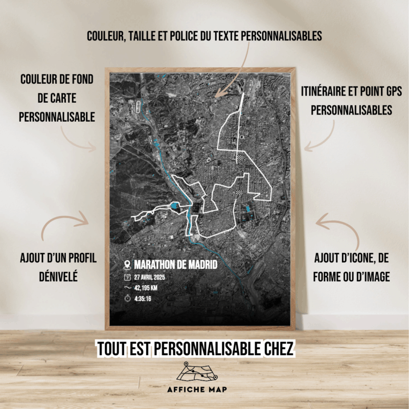Affiche carte marathon Madrid