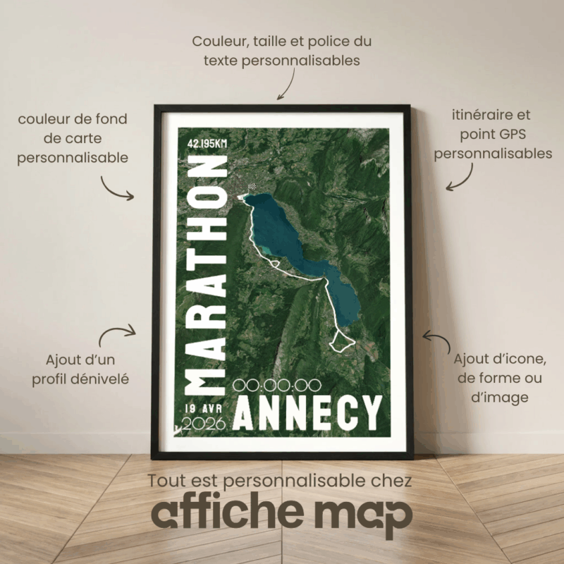 Affiche carte marathon Annecy