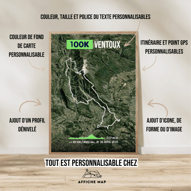 Affiche carte 100K Ventoux